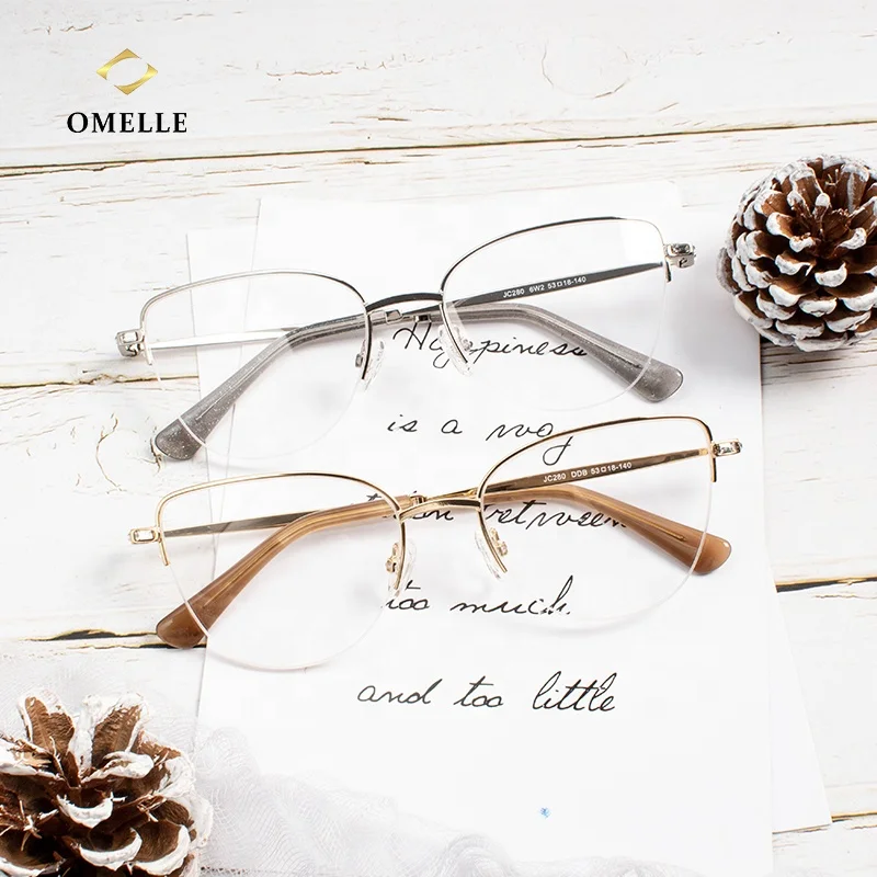 

OMELLE Designer High Quality Stainless Steel Half Rim Frame Optical Glasses Famous Brands