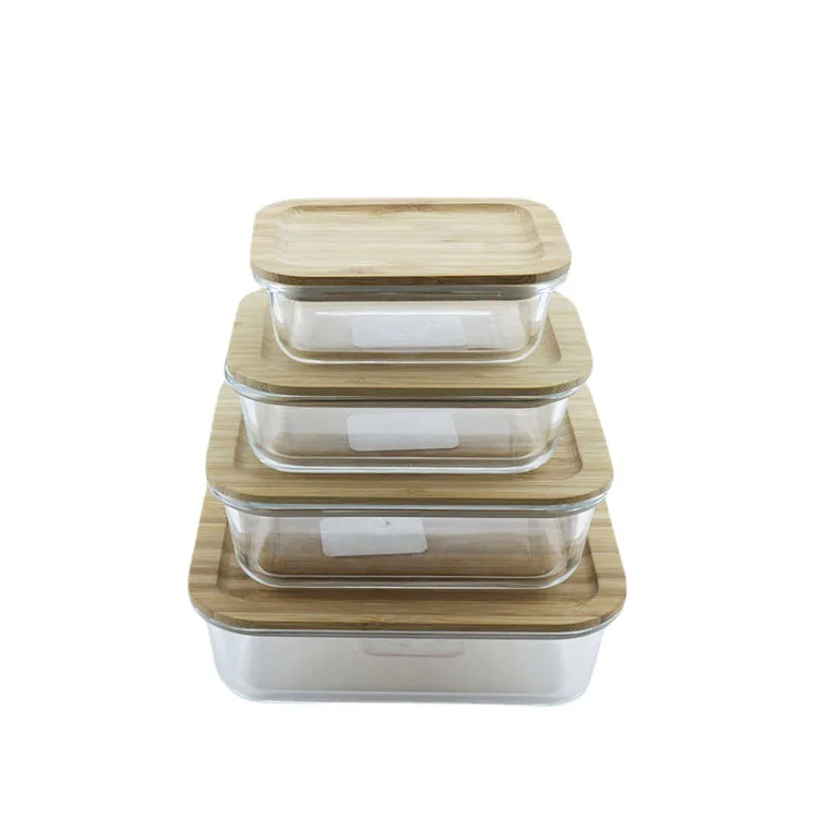 

Square Airtight Glass Meal Prep Microwave Oven Freezer Safe Food Storage Container with Bamboo Lid
