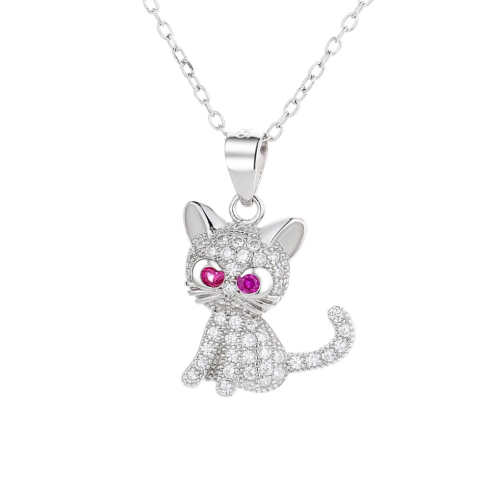 

925 Necklace feminine gift cute Fox Cat beads charm micro spread zircon charm jewelry necklace, As customer request