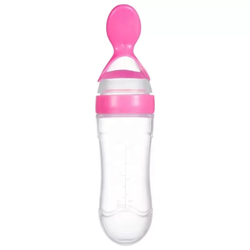

New Arrival BPA Free Mamadeira biberones squeezable baby feeding bottle With silicone Spoon, Customized color