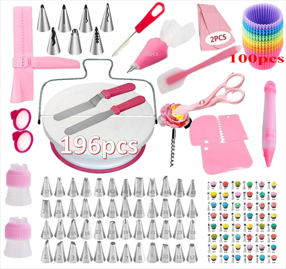 

196-piece cake turntable set Cake Decorating Supplies Kits 2021 Upgrade Cake Baking for Beginners