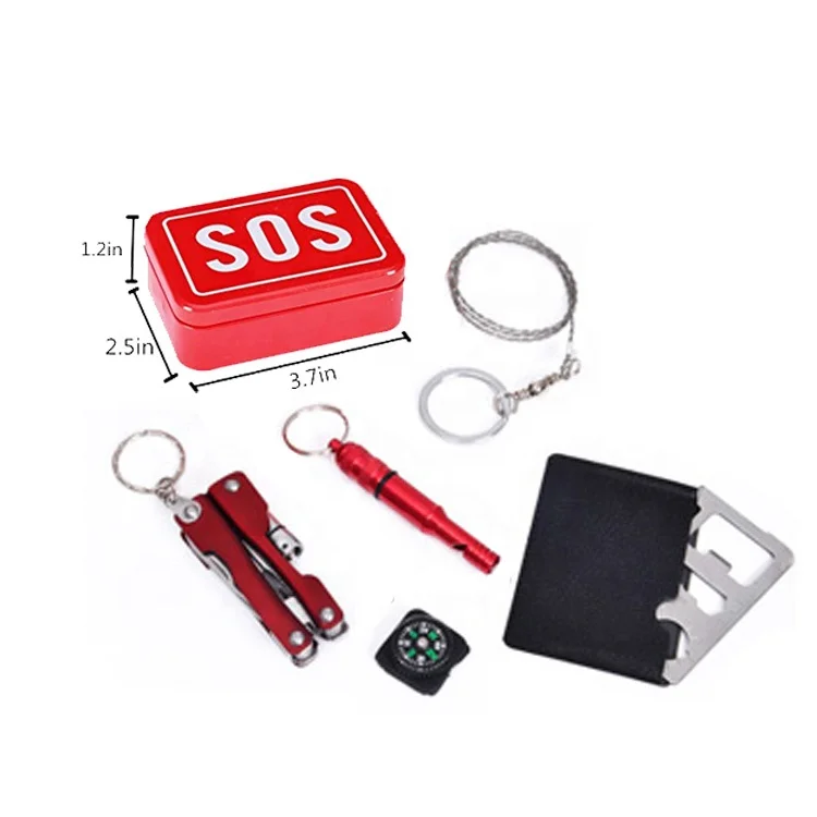 

Travel camping outdoor tractor Tool SOS survival kit with Swiss knife flashlight first aid, Red