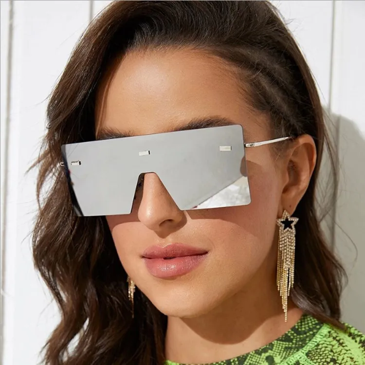 

8587 Trendy 2021 Custom Women Square Rimless Sunglasses Oversized Sunglasses