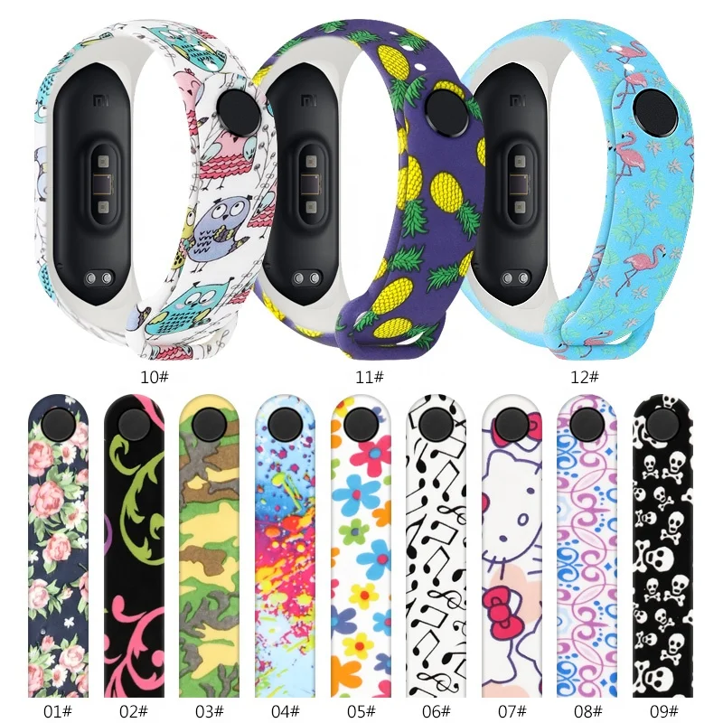 

Hot Sell Printed Silicone Adjustable Wrist Straps MI Band 3, Optional