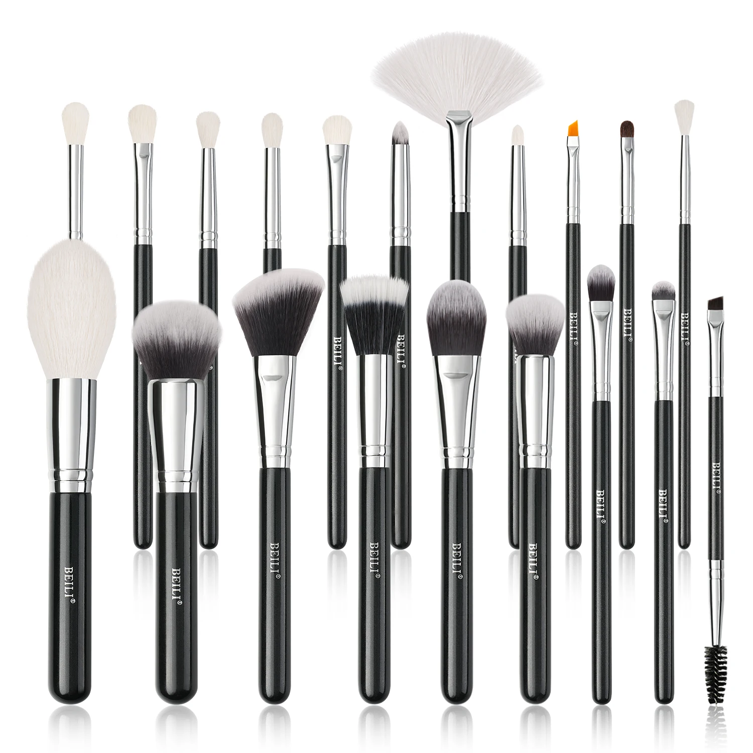 BEILI Factory Price 20pcs Goat Hair Makeup Brush Set Wood Handle Black Makeup Brushes Custom logo Private Label Makeup Brush Set