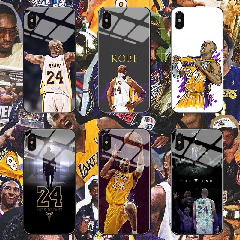 

NBA Basketball Mamba Kobe Bryant Glass Printed Phone Case for iPhone 11 11 Pro Max for iPhone 7 8