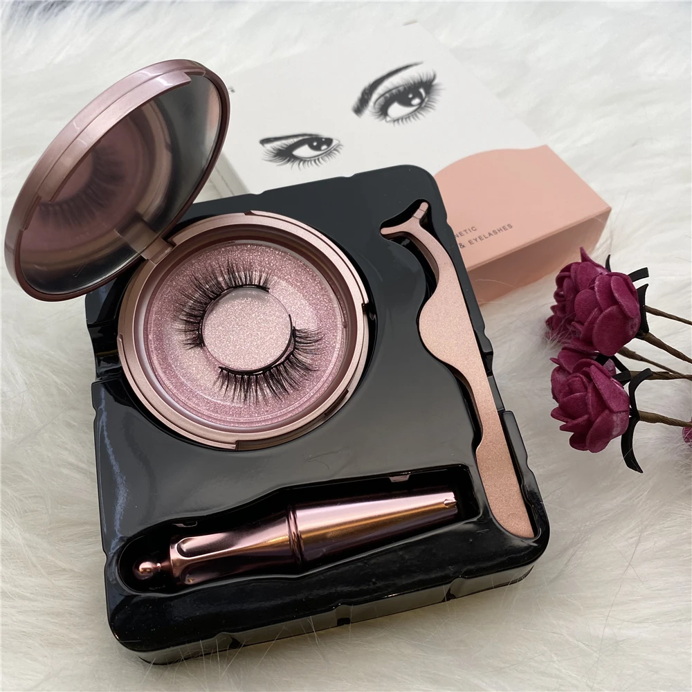 

2021 Hot Sell 2 Layer 2 Pair 5 Magnetic Eyelash Lash With Mirror Boxes Square Rose Gold