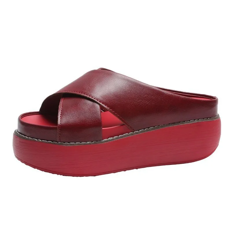 

2020 New Sandals Women Retro Cross Slippers Roundhead Slippers Large Size Women'S Slippers, As pictures