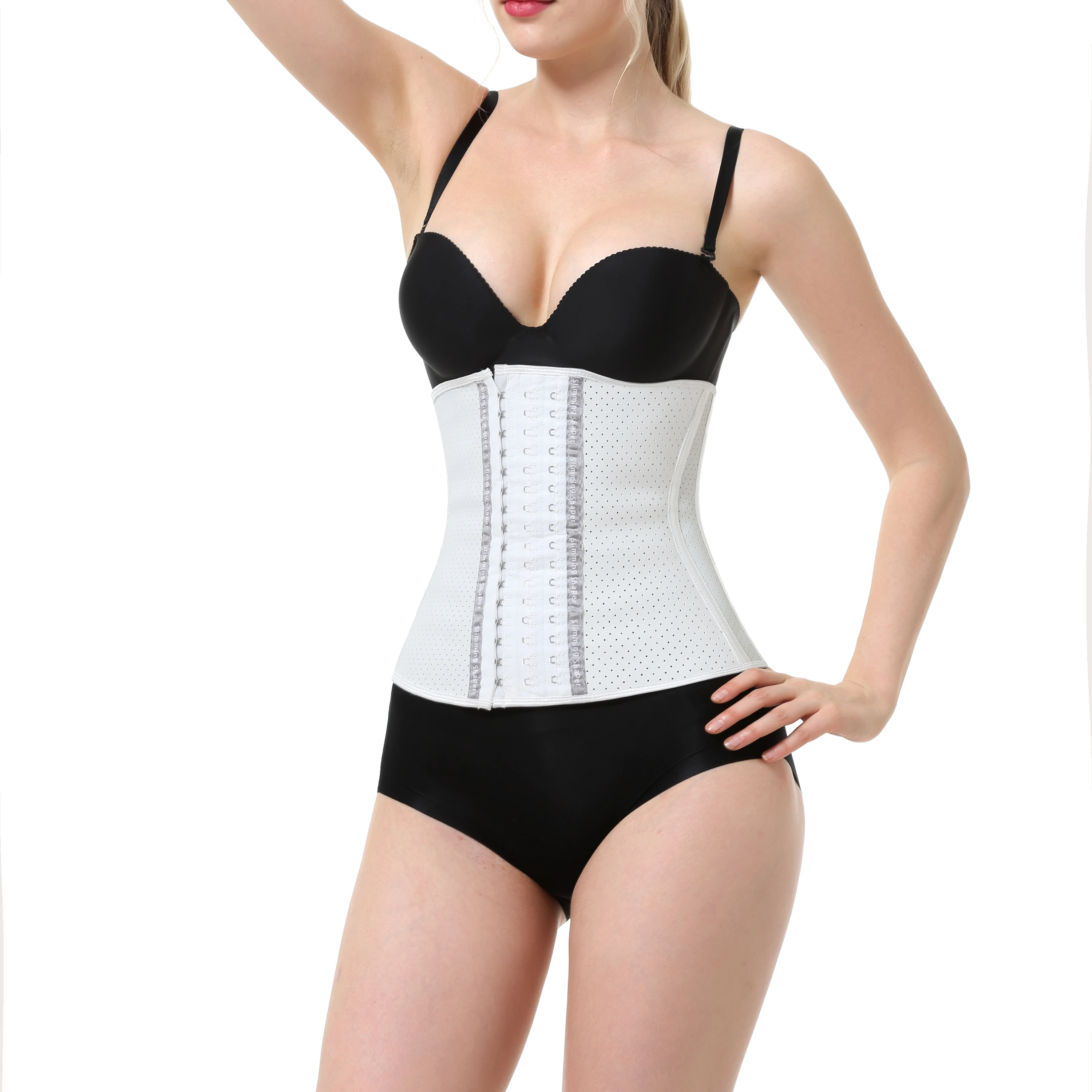 

Latex slimming fajas 9 slant angle bone breathable fajas for women Latex slimming waist cincher corset, Black