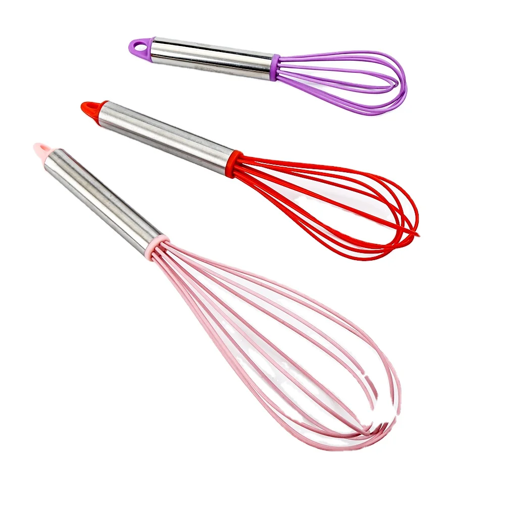 

Whisk Silicone Egg Beater Set of 3 Kitchen Accessories Milk Frother Whisk Ware with Stainless Steel Handle Kitchen Gardge