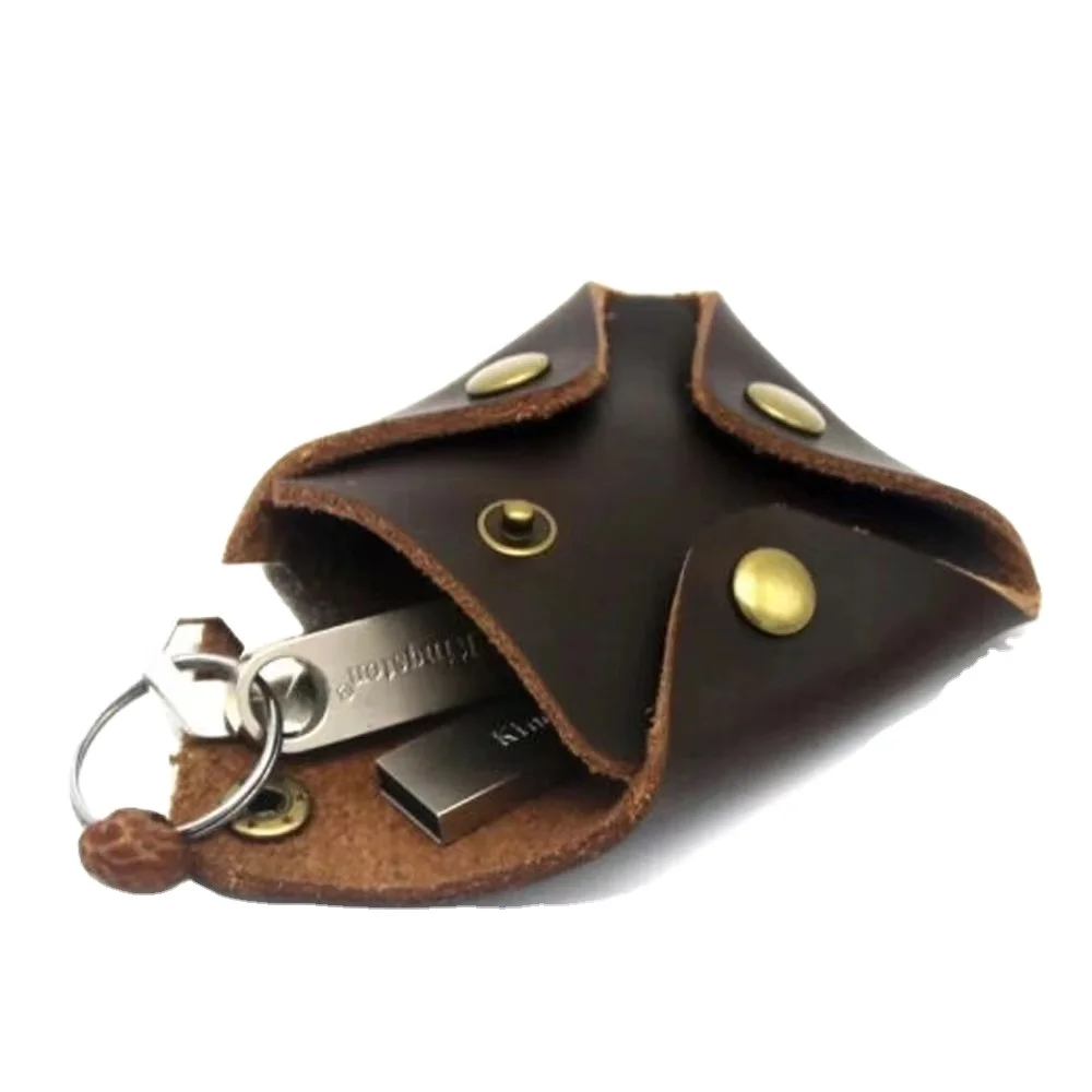 

Mini coin purse vintage short square leather small wallet data cable storage bag