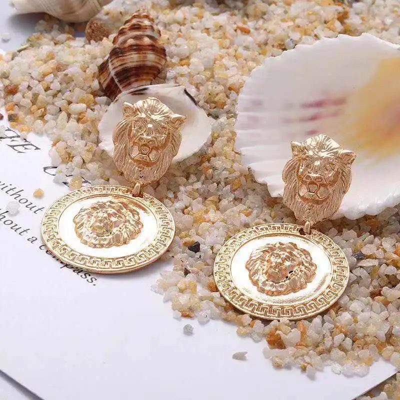 

Punk Silver Gold Round Statement No Ears Hole Earrings Alloy Cool Lion Clip On Earrings Non Pierced Women