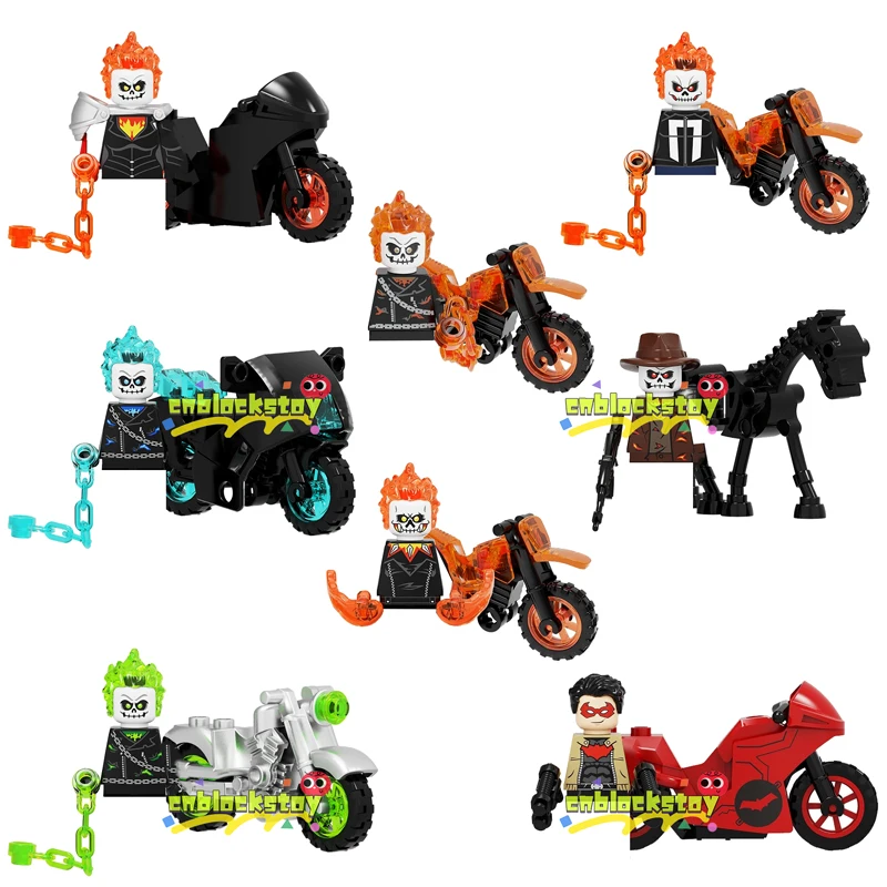 

Super Heroes Spirit Ghost Rider Red Hood with Motorcycles Johnny Blaze Character Mini Building Block Figure Toy Bricks KF6120