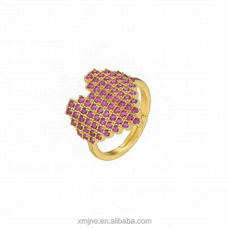 

European And American Net Red Wind Heart-Shaped Love Ring Female Copper Inlaid Zircon Gold Plated Real Gold Opening Adjustable