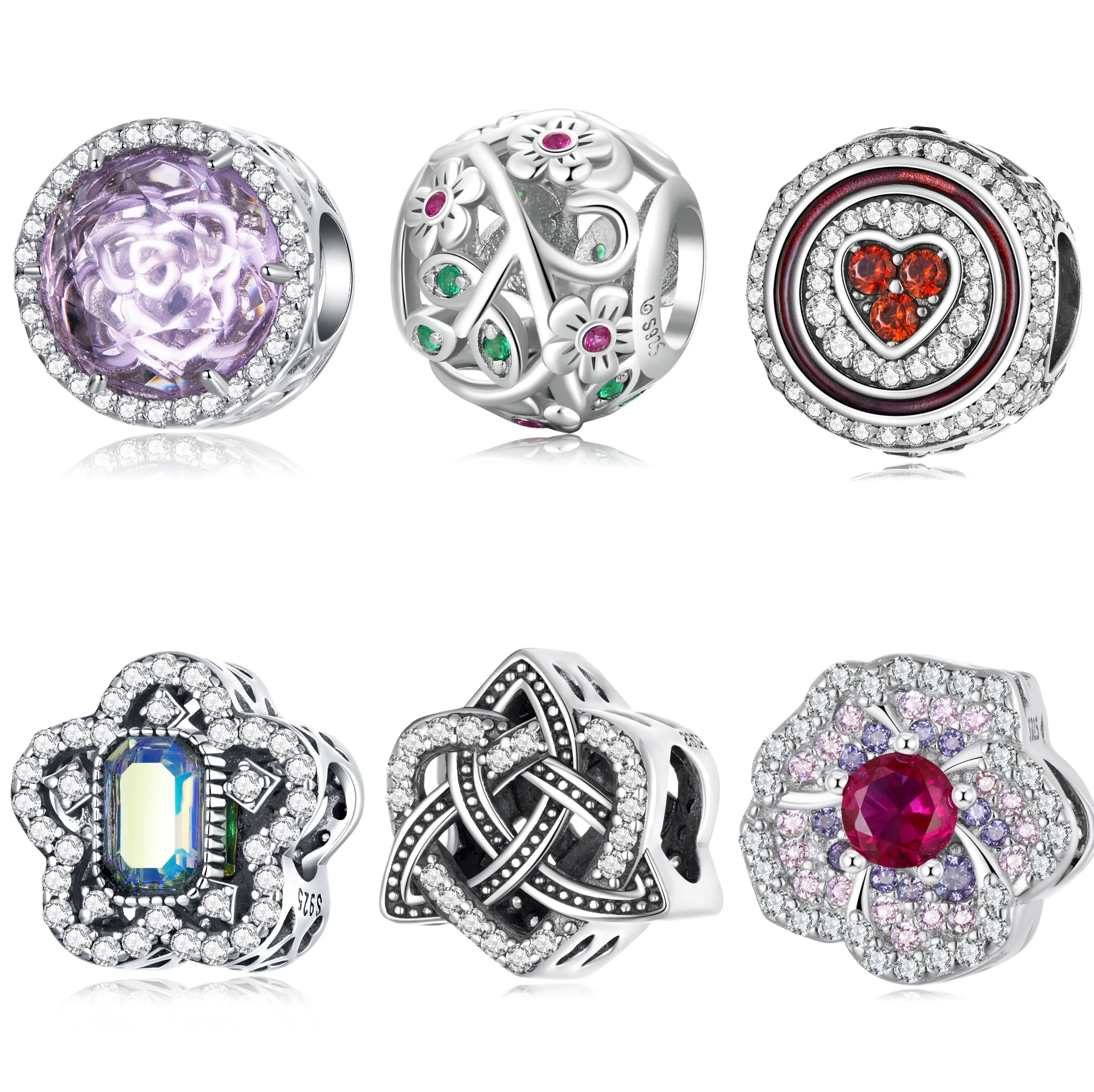 

Vintage trendy fashion Personalized designer jewelry 925 sterling Flower Geometric silver charms for jewelry making