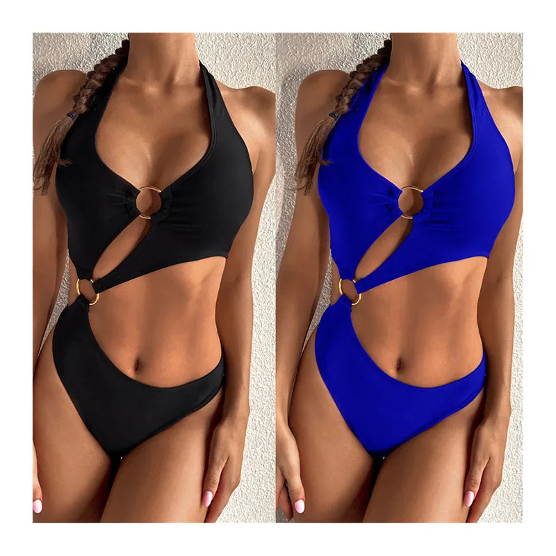 

Sexy summer 2021 Solid color bandage split swimsuit sexy swimwear & beachwear, As show