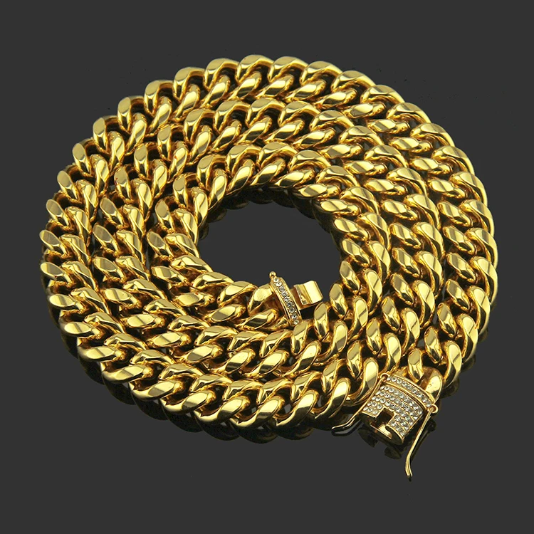 

Heavy Hip Hop Jewelry 24k Gold Solid Cuban Link Chain Necklace for Men