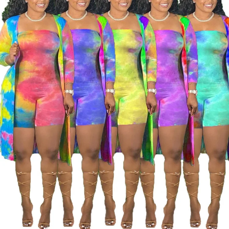 

DLL DL0268 women neon tie dye sexy long sleeve short set summer women outfits 2 piece set