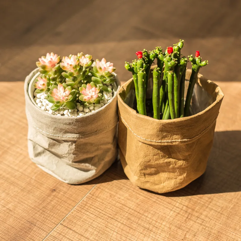 
Nordic retro Kraft paper flower basket desktop potted storage basket washed fabric laundry basket 