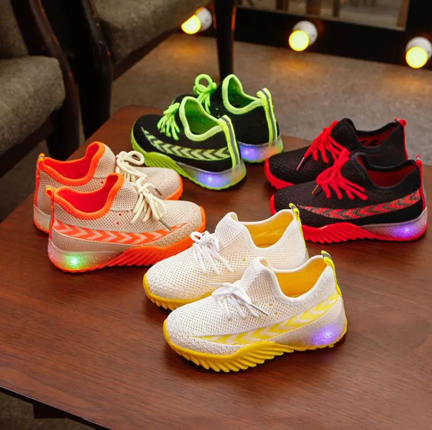 

2020 new spring and summer men's and women's shoes LED lights children's casual sports shoes children, White, red, green, orange