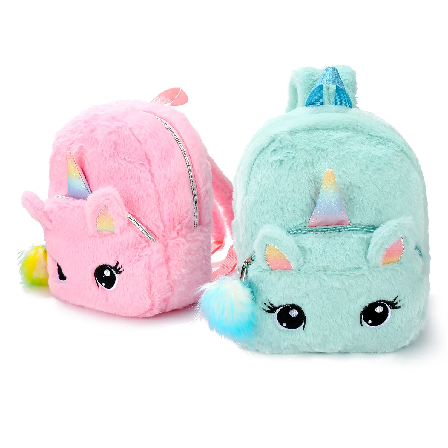 

New children's cute big eyes cartoon light kindergarten backpack baby cute unicorn plush school bag