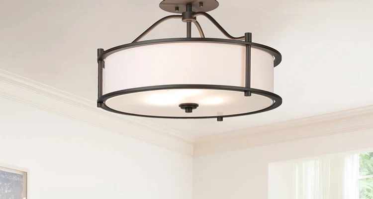 Contemporary 18 Inch Semi Flush Mount Dark Bronze 3 Light Close To Ceiling Light With Fabric Shade And Glass Diffuser Buy Semi Flush Mount Ceiling Light Semi Flush Mount Nickel Drum