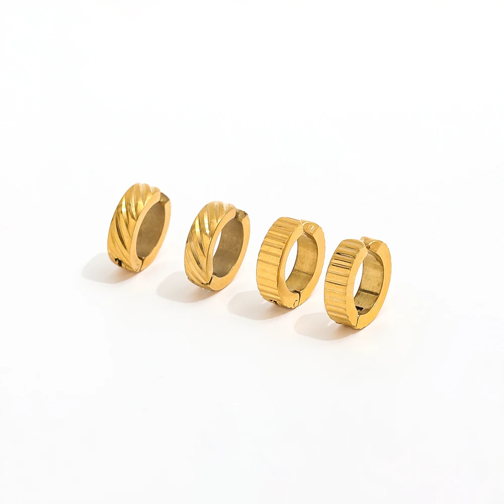 JOOLIM  High End 18K Gold Plated Pattern Openable Hoop Earrings Fashion Jewelry Stainless Steel Earrings for Women