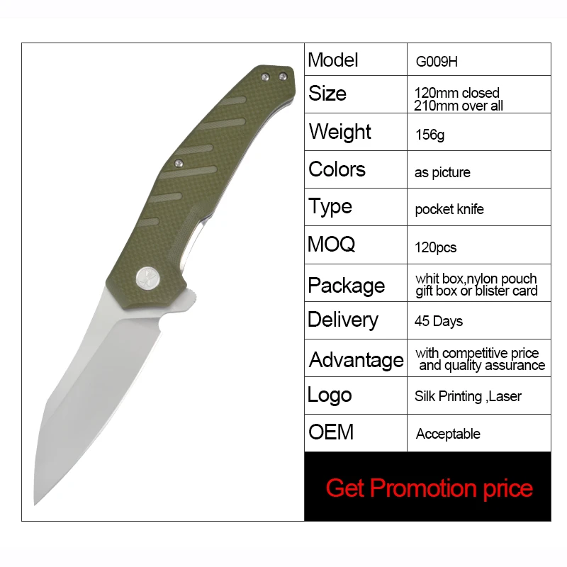 
wholesale Custom logo D2 high hardness steel folding camping survival knife light weight cnc G10 handle hunting tactical knife 