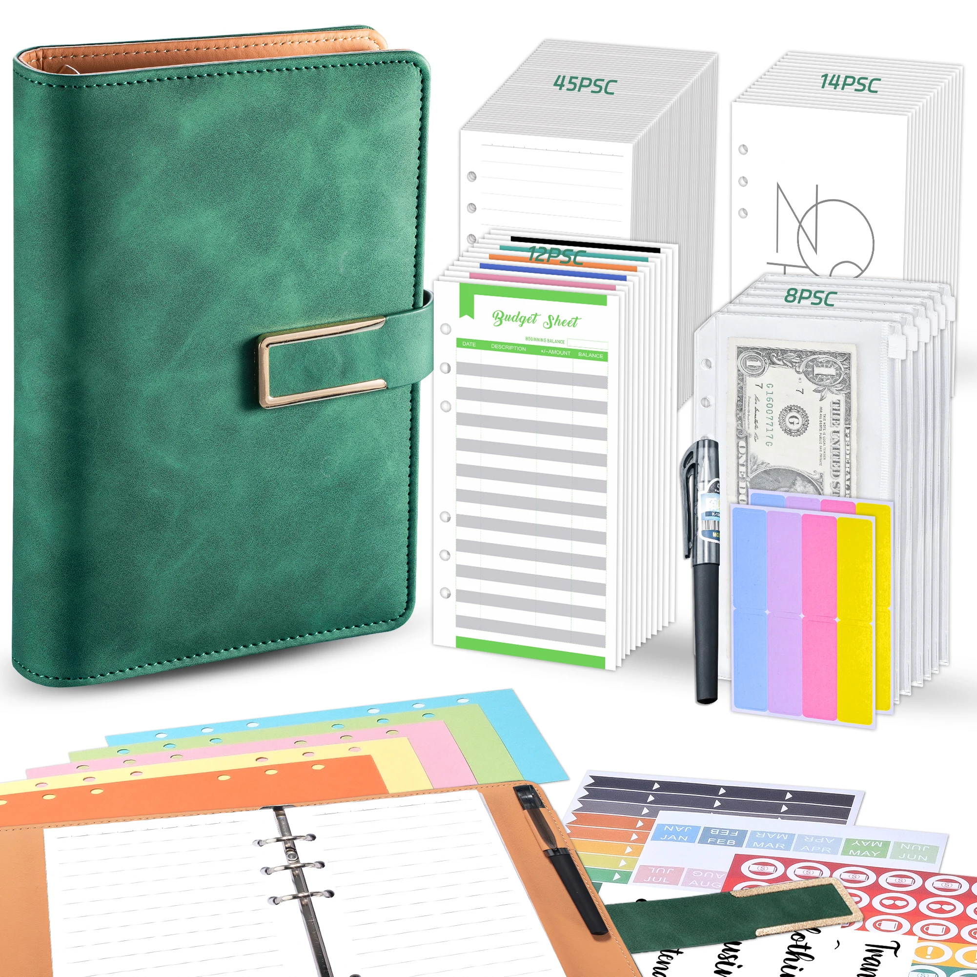 

A6 PU leather custom journal notebook Planner Budget Binder with cash envelopes everthing included rings binder with buckle
