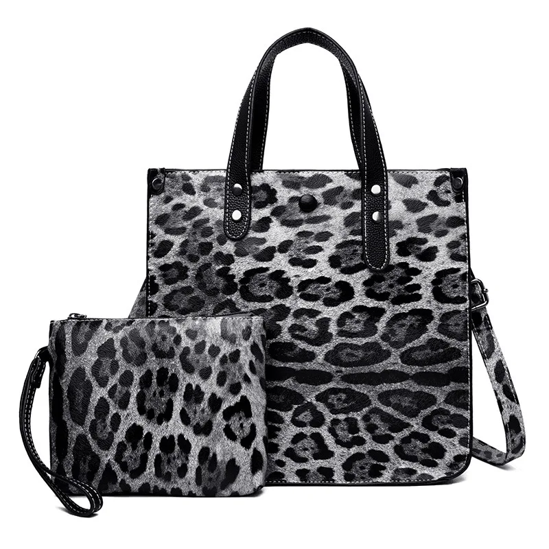 

2022 Fashion PU Leather Brown Black Leopard Print Ladies Bags Handbags Zipper Open Purse Shoulder Handbags Purse Set for Women, Brown leopard, black leopard