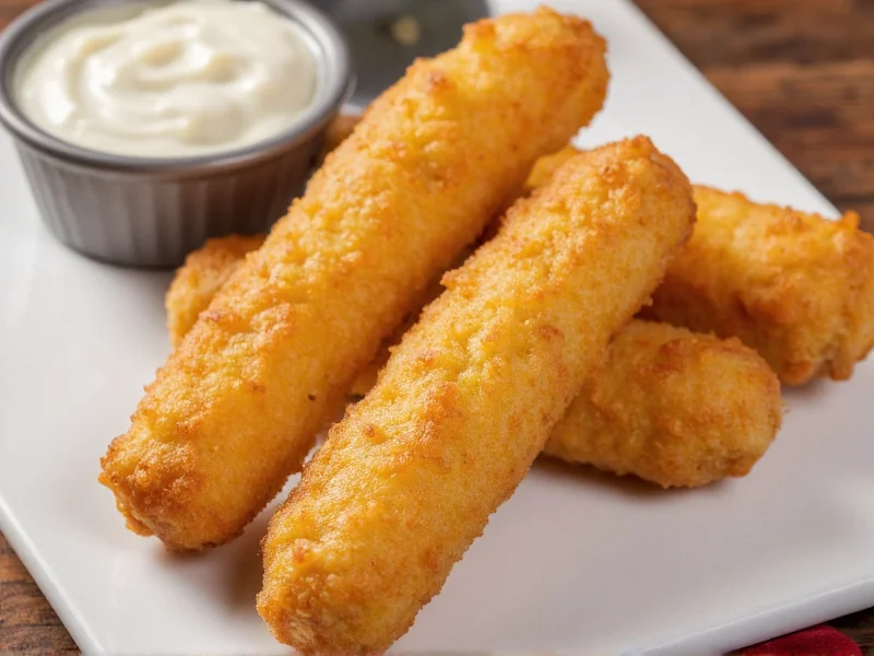 Golden brown homemade mozzarella sticks on serving plate