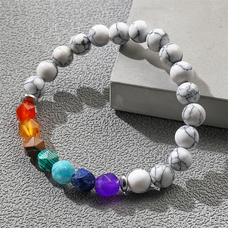

New Arrivals Elastic Natural White Turquoise Stone Bracelet 8MM Chakra Faceted Stone Beads Bracelets for men
