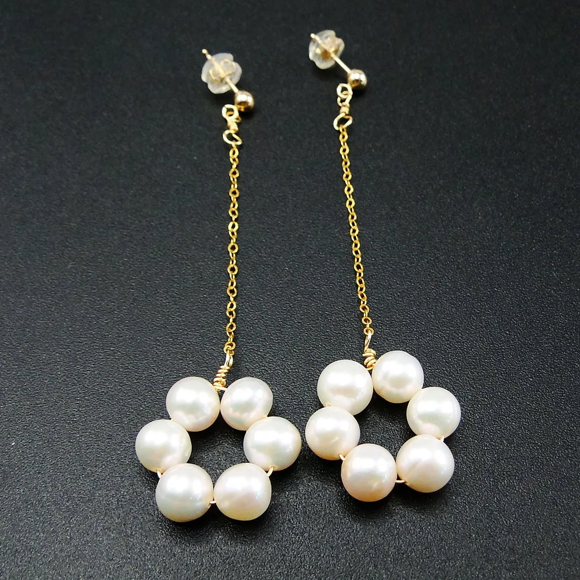 

14k gold Filled Wire And Freshwater Pearl Dangle Earrings- 2 inches long Jewelry