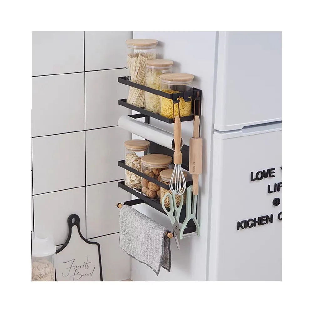 

High Quality 31.7*11*48Cm Metal Steel Magnetic Fridge Organizer For Kitchen