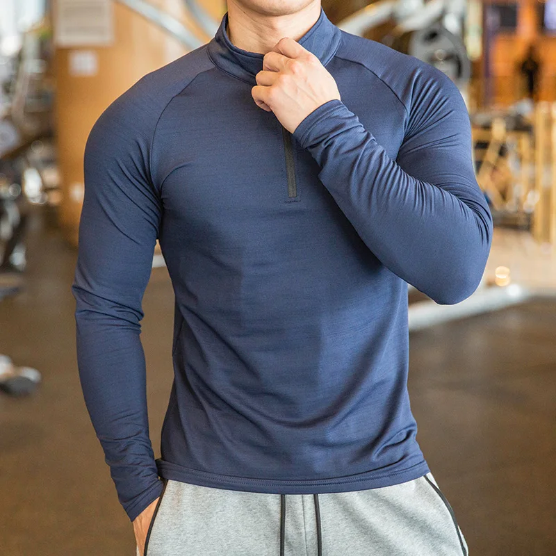 

Popular Hot Sale Men Compression Gym Clothes Active Wear Quater Zip Running Men T-shirt