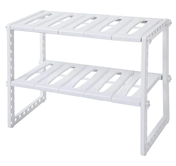 

2 Tier Under-Sink Shelf Organizers Kitchen Bathroom Sink Storage Rack in Cabinet White