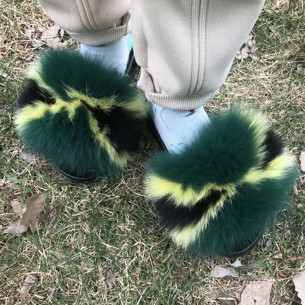 

Wholesale fox fur slides Ready to ship, Customized color