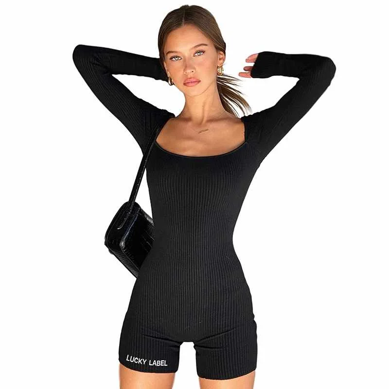 

Long Sleeve Short Sexy Backless Ribbed Women's Rompers Jumpsuits, Picture