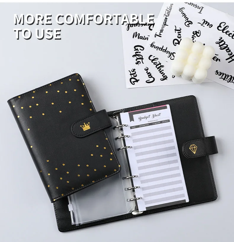 

Hot sale Notebook 6 Rings Spiral Business Planner Work Agenda Budget Binder laser Macaron Color PU Leather Cover A6 Binder
