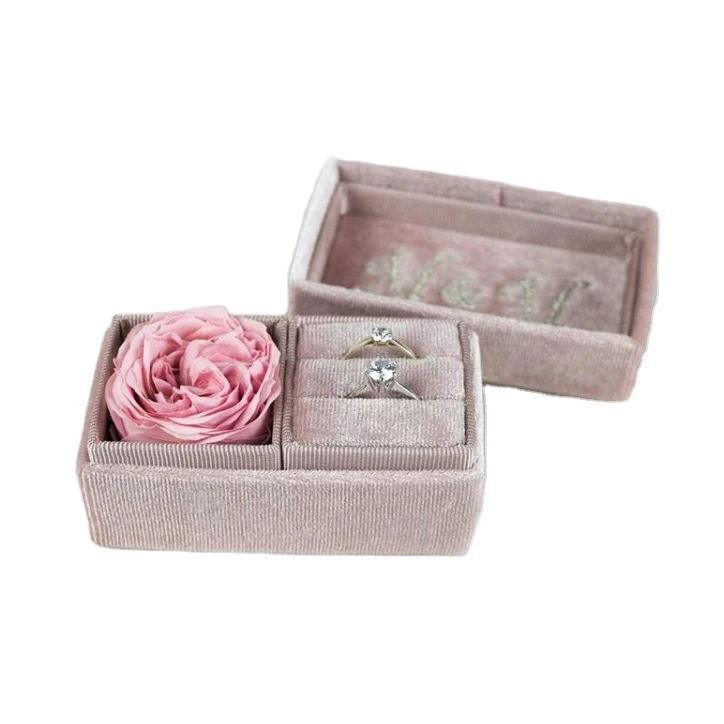 

Double Ring Box Velvet Wedding Box For Two Rings Preserved Rose Ring Box, Customized
