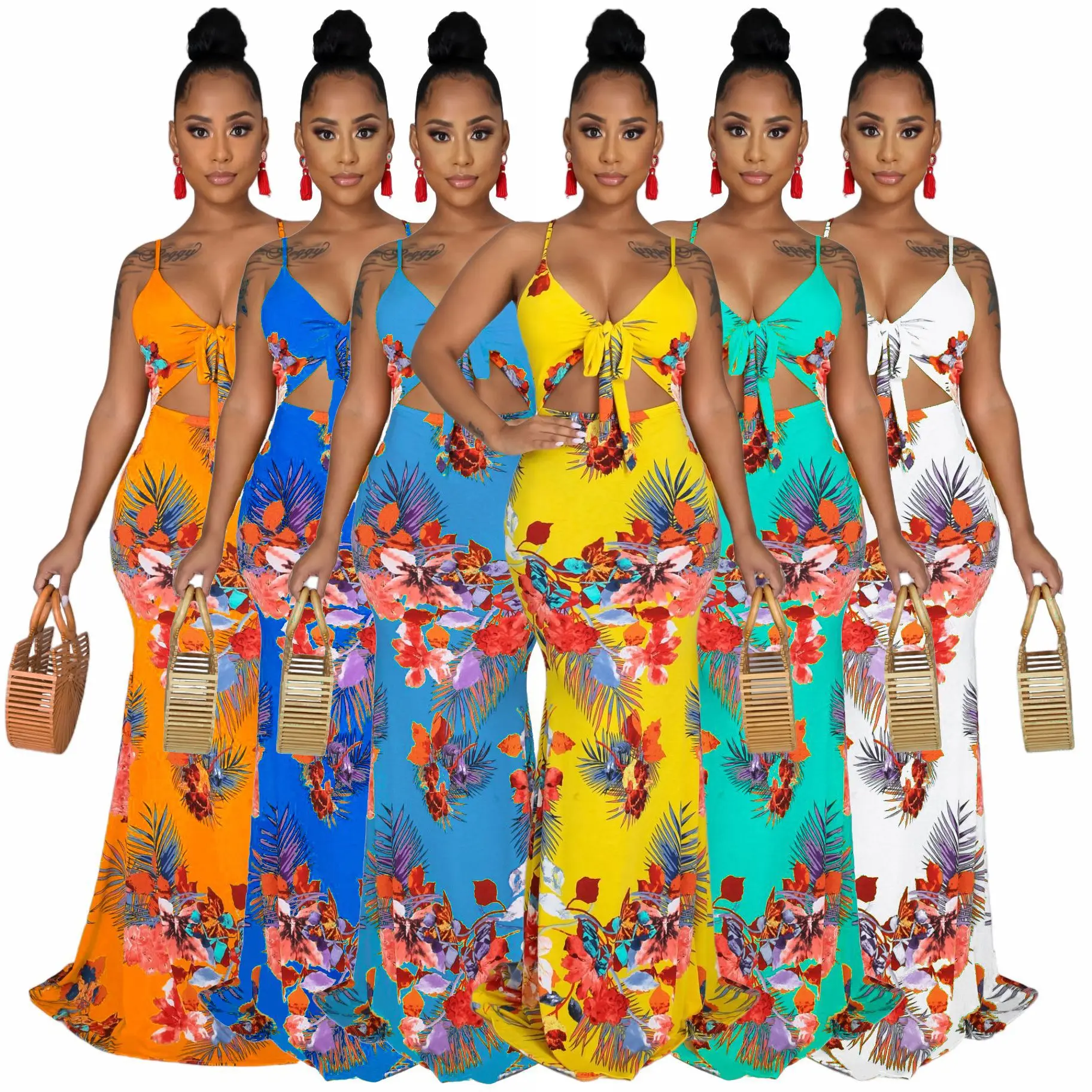 

H9300 - women fashion casual sleeveless elegant printed maxi dress