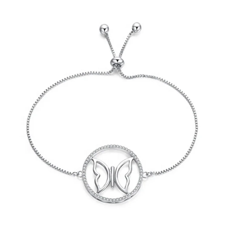 

Silver Plated Fashion Women's Bracelet Hollow Butterfly Round Bracelet Creative Adjustable Pull Bracelet, Picture