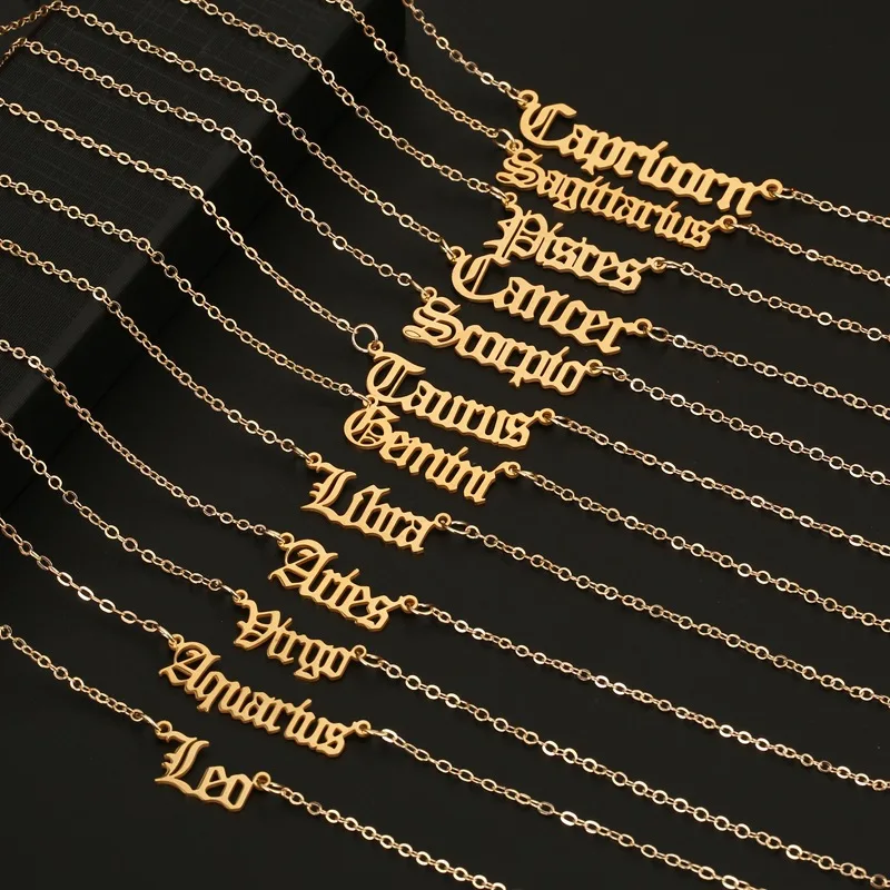 

Personalised Creative Stainless Steel Zodiac Name Necklace Choker Gold Plated Zodiac Sign Pendant Necklace For Women, Gold /sliver