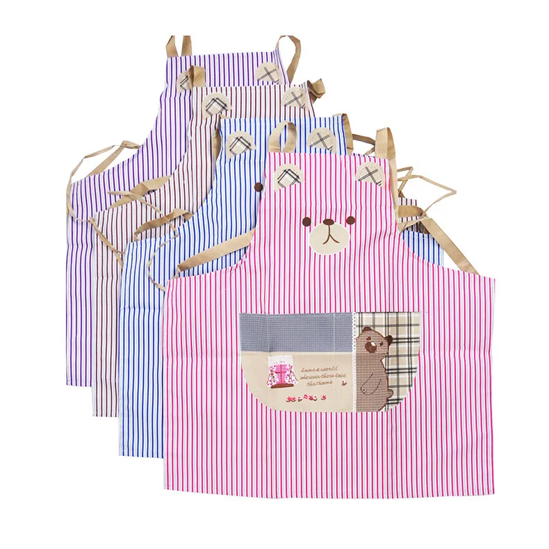 

Apron waterproof and oil proof thickened cotton hemp cooking hand wiping Cartoon Bear smoothie hanging neck kitchen sleeveless