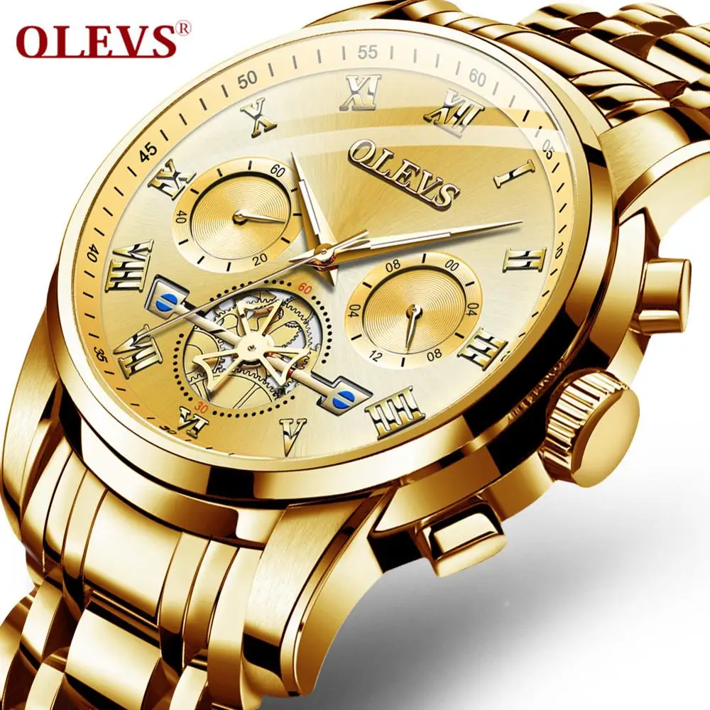 

OLEVS Watch Men Fashion Sports Quartz Full Steel Gold Business Mens Watches Top Brand Luxury Waterproof Watch Relogio Masculino