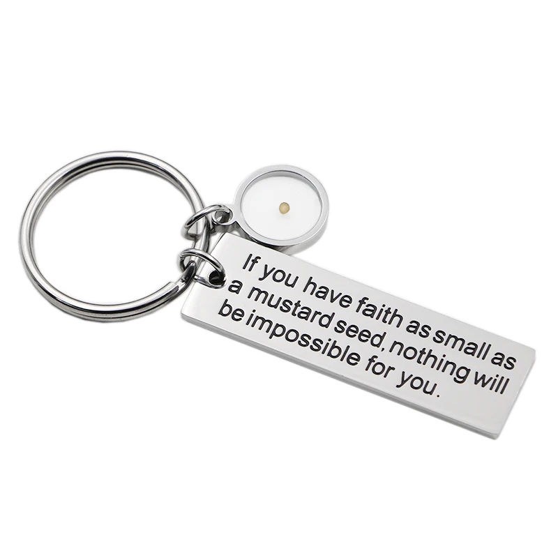 

Matthew 17:20 Best Friends Mustard Seed Keychain Stainless Steel Christian Inspirational Jewelry Gift, Silver color