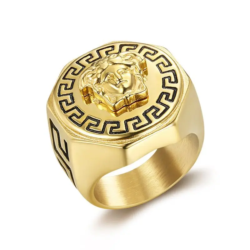 

Ancient Greek Medusa ring stainless steel gold color-plated Medusa hiphop men's ring