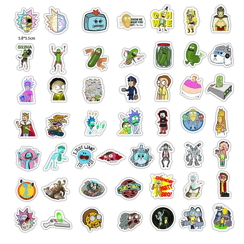 

50pcs cartoon anime rick and morty sticker suitcase trolley mobile phone computer laptop ipad sticker, Cmyk