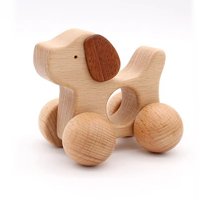 亚马逊热销儿童木制手工玩具车狗形状