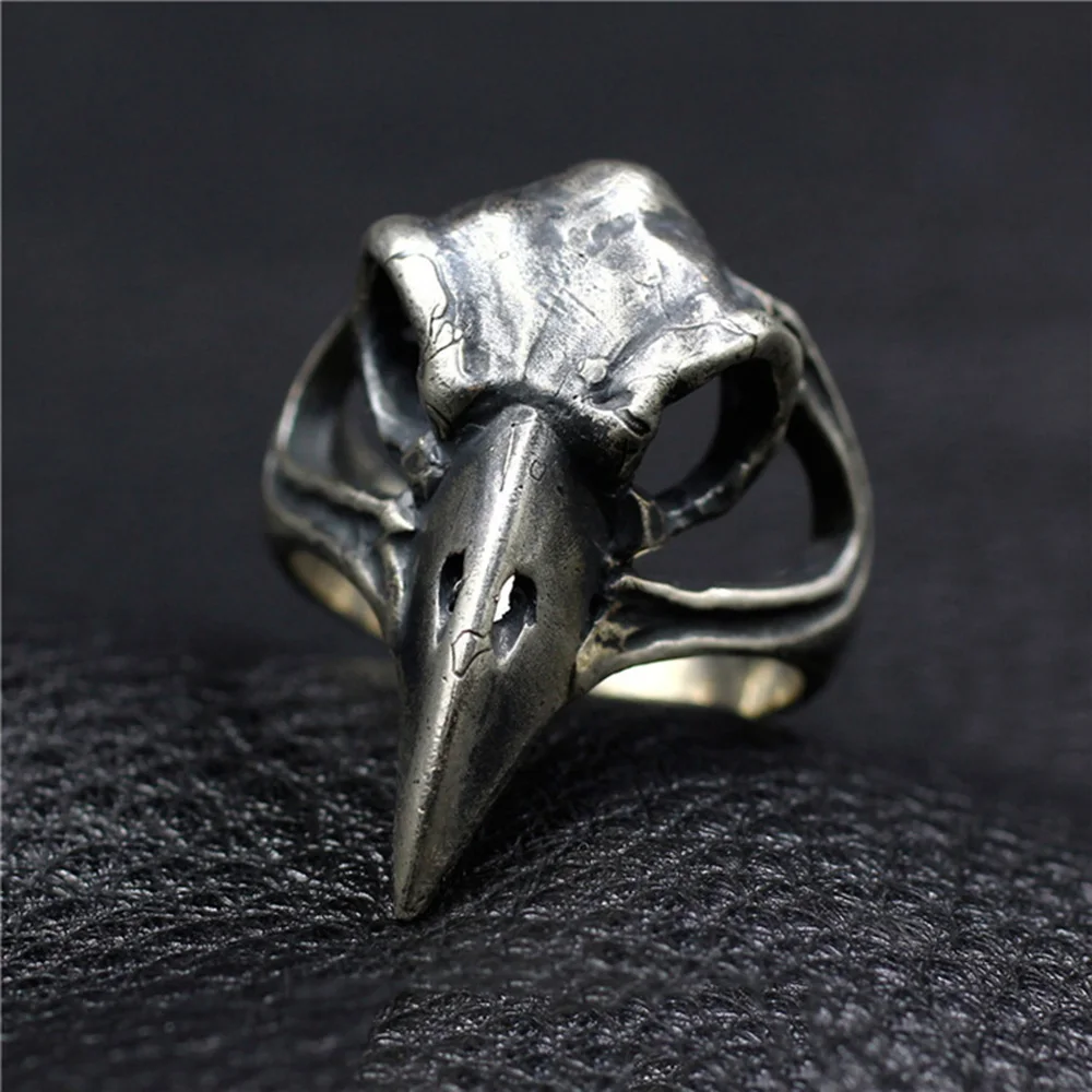 

Solid 925 Sterling Silver Jewelry Skull Bird Rings For Men Antique Retro Punk Style Biker Rings